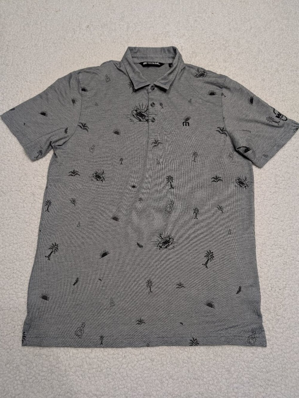 TravisMathew Polo Shirt L Gray Graphic Print Golf Casual